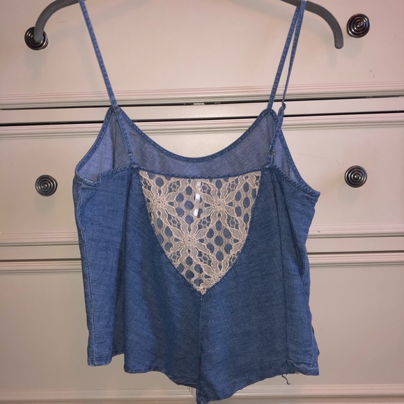 Free People jean cropped tank with lace in back - Picture 2 of 4